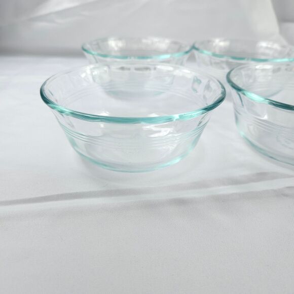 4 Pyrex Scalloped Ring Green Glass Custard Dessert Ramiken Cups #464 300ml - Picture 7 of 7